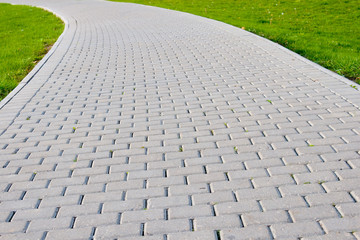 Garden stone path with grass