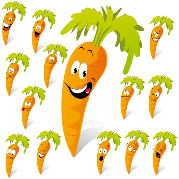 carrot cartoon with many expressions