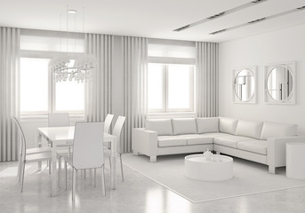 Modern interior of living-room and dining-room.