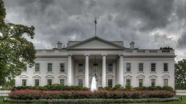 The White House with dark clouds in HDR