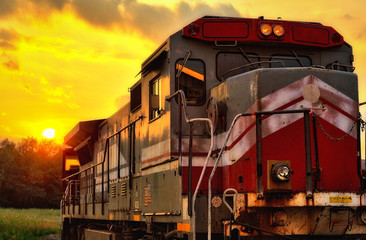 Locomotive at sunset