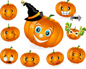Halloween pumpkin cartoon character. Vector emoticon