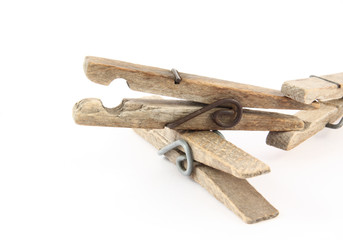 Close up of a clothespin on white background