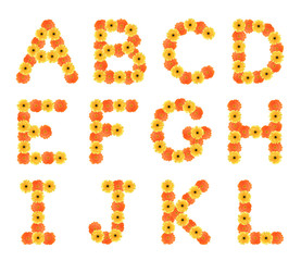 Set of alphabets created by daisy flowers.