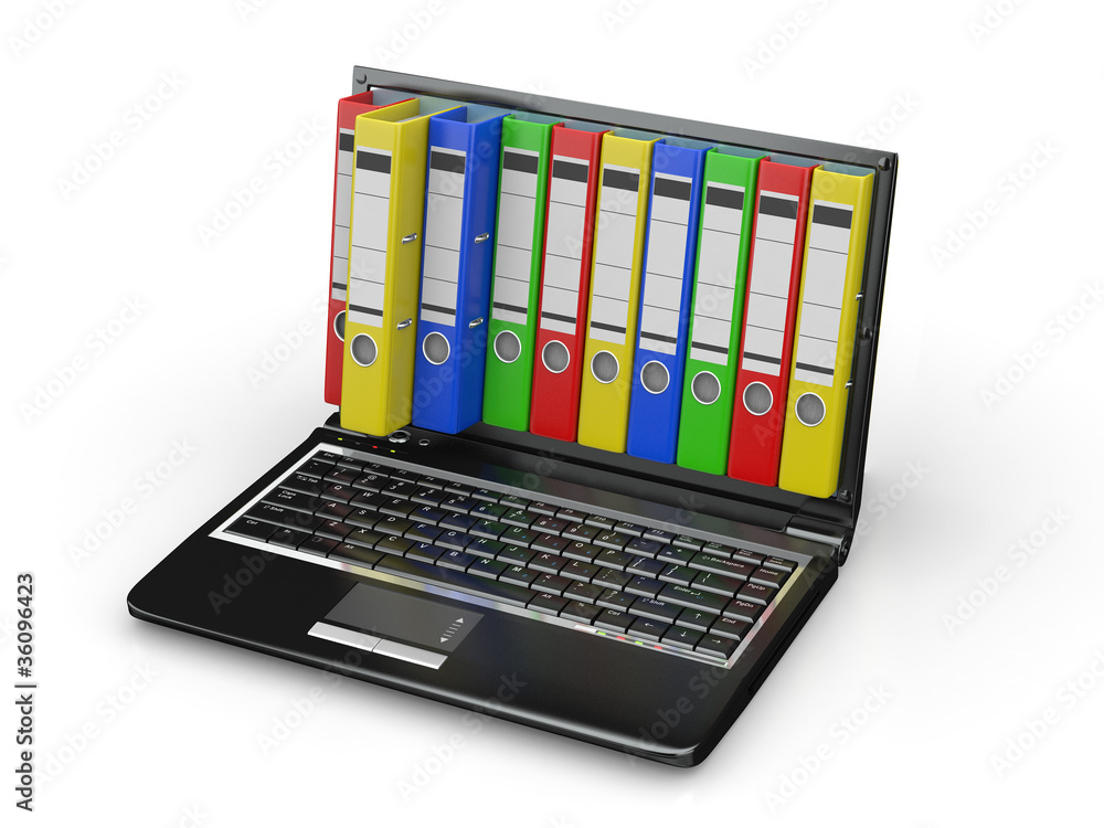 Poster Archive. Laptop with folders instead of the screen