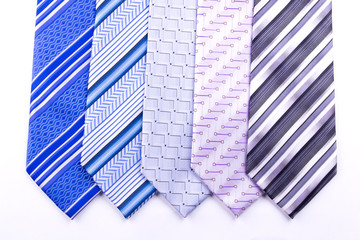 Five multi-colored tie isolated on white