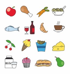 iconos de comida y bebida en color