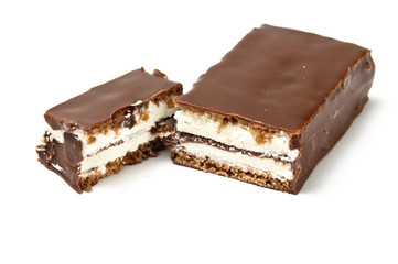 Chocolate bar with skimmings filling cut with second half