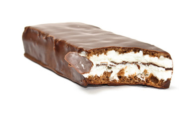 Chocolate bar with skimmings filling bit front view