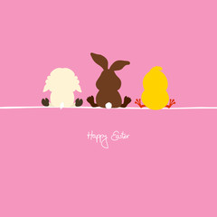 Fototapeta na wymiar Easter Bunny, Lamb & Chick Pink