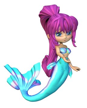 Cute Toon Bright Blue Mermaid
