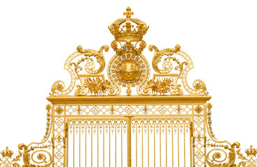 Fototapeta na wymiar Isolated golden fragment bramy pałacu Versailles królewskiego niedaleko P
