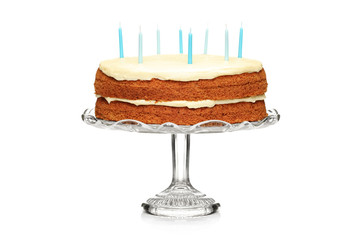 A birthday chocolate cake with candles