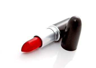 red lipstick on white background