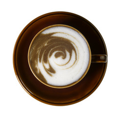 brown porcelain cup with marbled milk froth