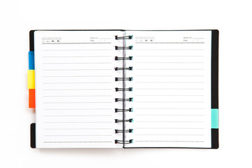 open notebook on white background