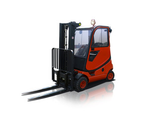 red forklift truck on white background