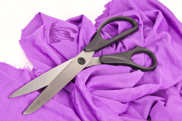 Scissor on a piece of fabric