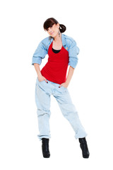 smiley pretty girl in blue jeans