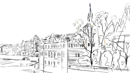 old town - illustration sketch