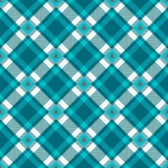 Seamless Pattern Turquoise Check Grey Xmas Trees Diagonal © Jan Engel