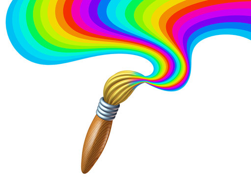 Art brush with rainbow paint swirl