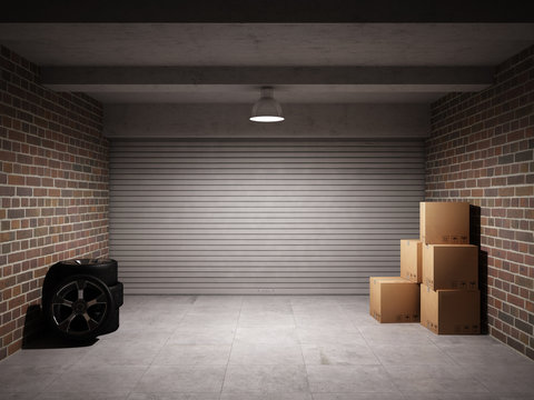 Garage with car spare parts