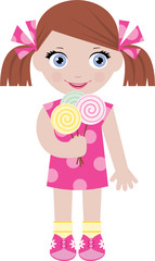Little girl with sugar candies. vector