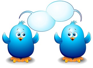 Pulcini Uccelli Blu Cartoon-Blue Birds Chicks Talking-2-Vector