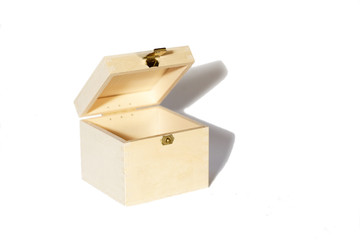 Small wooden box empty on white background