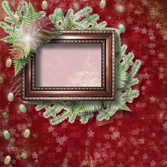 Abstract star background with wooden frame and bunch of twigs Ch