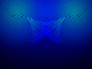 abstract blue lighting, painted white direction sign over brick