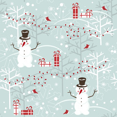 Christmas seamless pattern with snowman and present