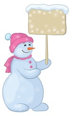 Snowman woman with sign