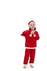 Small happy girl in santa costume