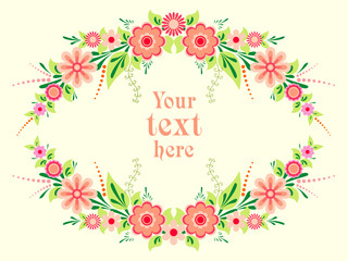 Colorful floral frame, decorative garland of flowers