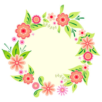 Colorful floral frame, decorative garland of flowers