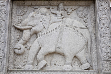 stone carving of elephant in buddhist temple, sri lanka
