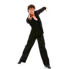 Handsome latino dancer in action isolated on white