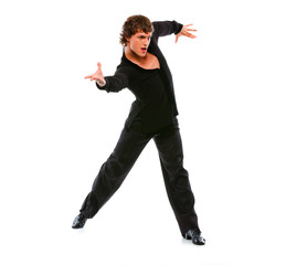 Ballroom male dancer posing on white background