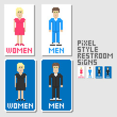 Restroom signs. Pixel art style. Vector illustration.