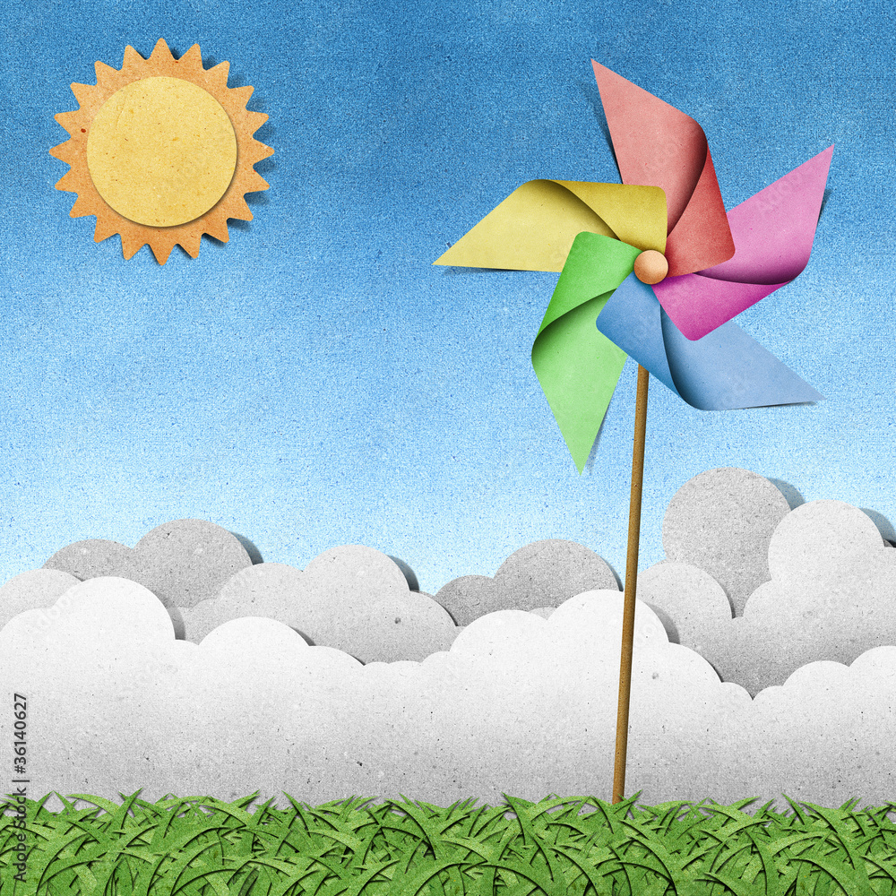 Canvas Prints windmill on grass recycled papercraft background