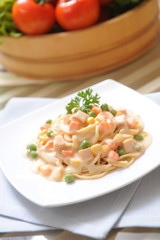 Spaghetti carbonara, a typical italian dish