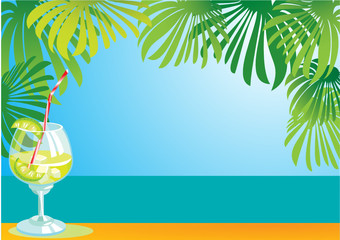 landscape border with cocktail and sea