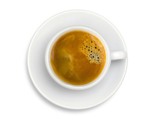 White cup of coffee espresso isolated on the white background