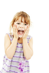 Portrait of little surprised girl excited scared
