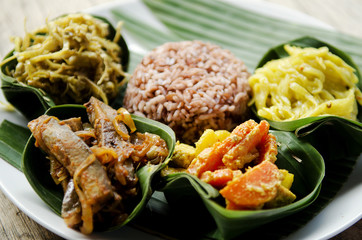 vegetarian curry with rice in bali indonesia