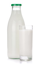 Milk bottle and glass