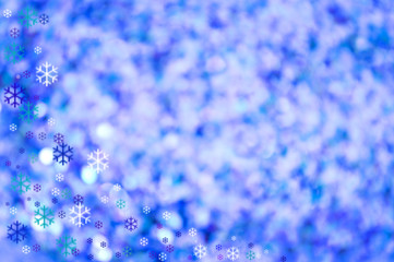 Blue lights with snowflakes. abstract blur background