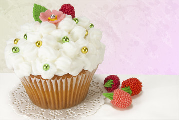 cake decorated with whipped cream